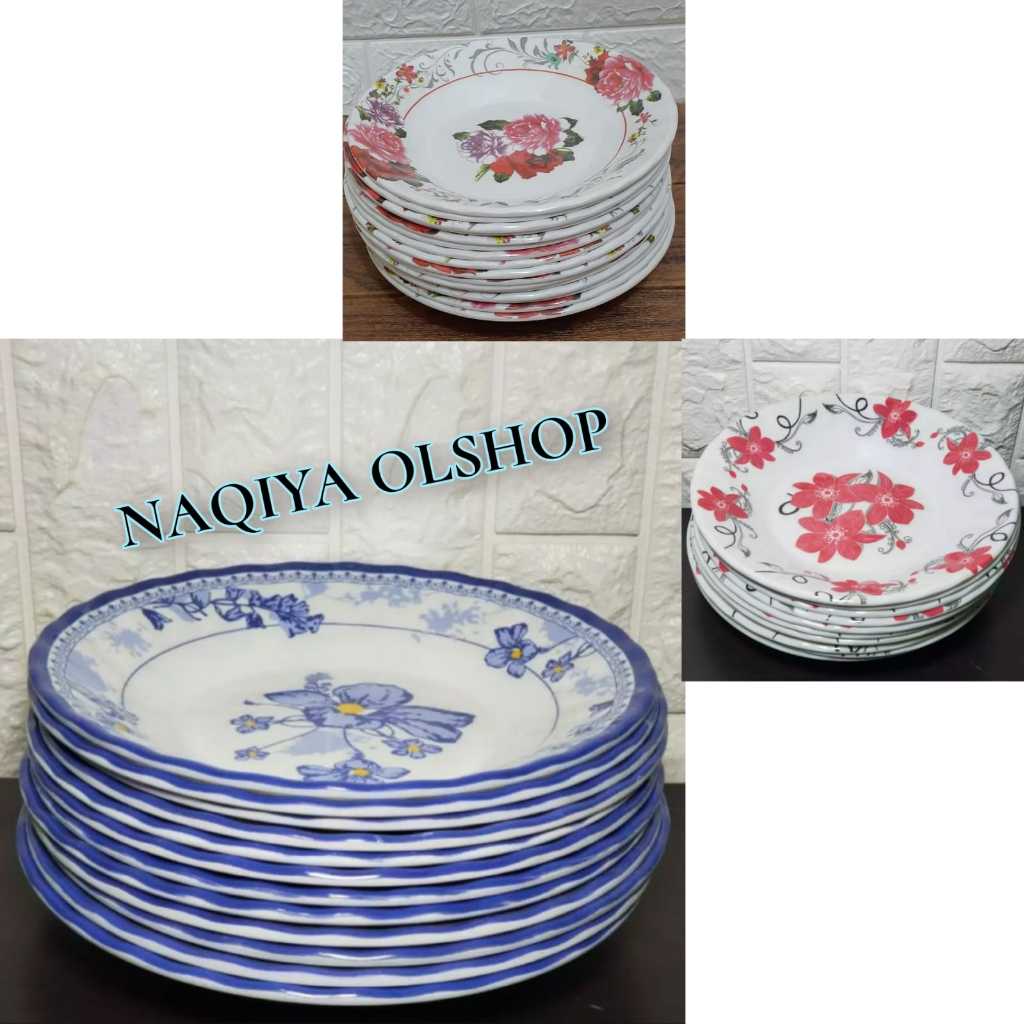 6pcs/ 3pcs piring makan motif kembang/piring melamin motif/piring makan murah/piring makan