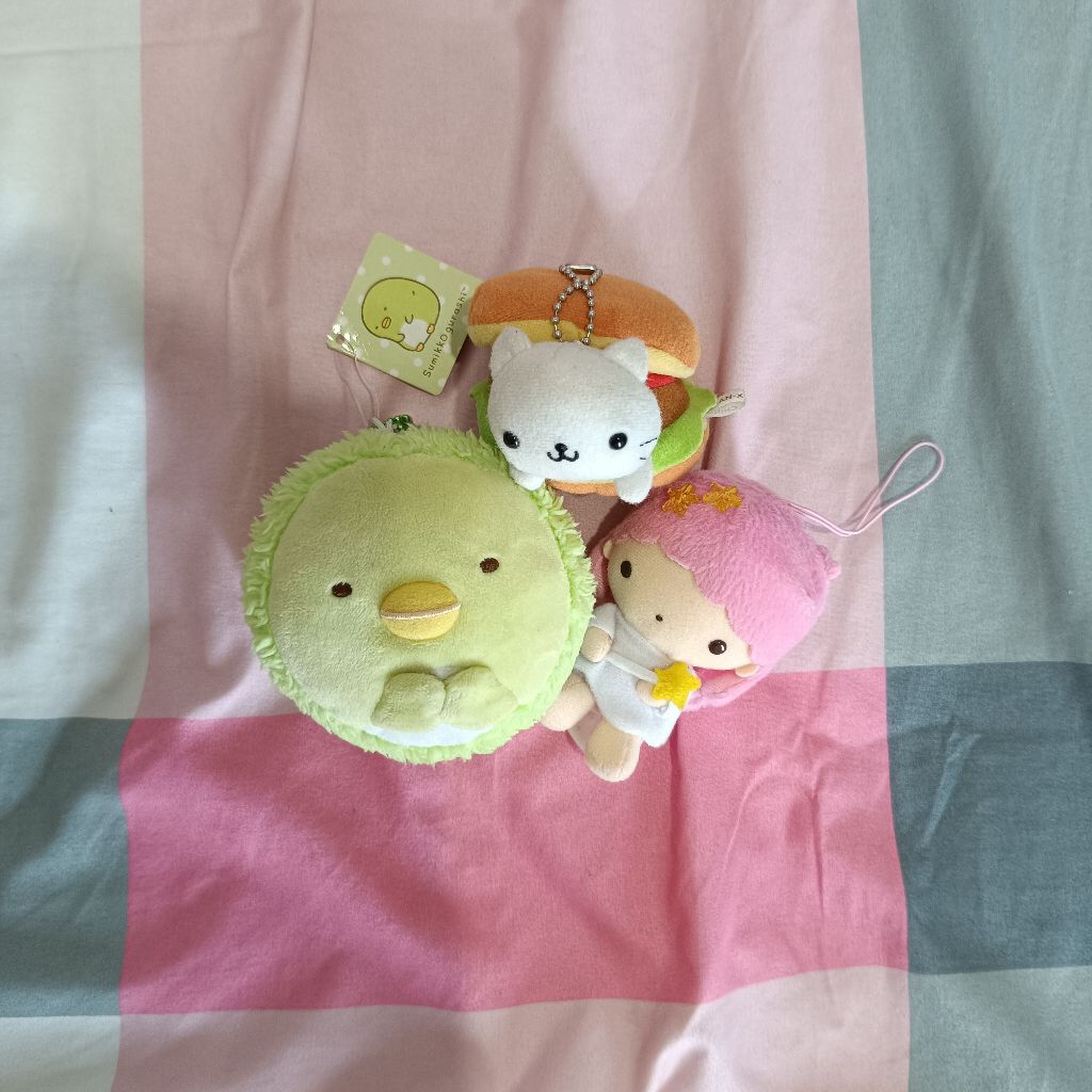 sanrio san-x mini mascot hand sized bag charm plush // little twin star lala nyan nyan nyanko burger