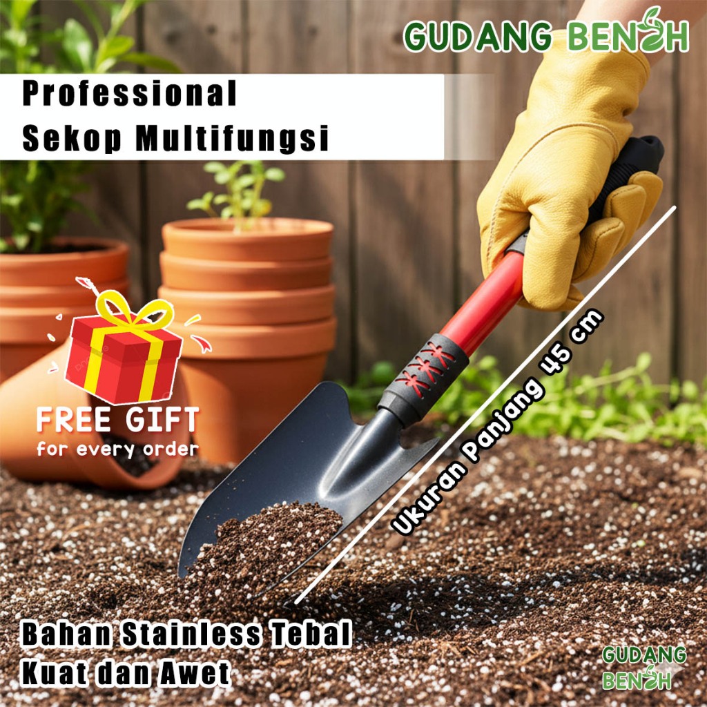 Sekop Kebun Stainless Tebal 45cm Kuat Anti Karat | Skop Tanam Tanah Taman Mini Jumbo Alat Berkebun