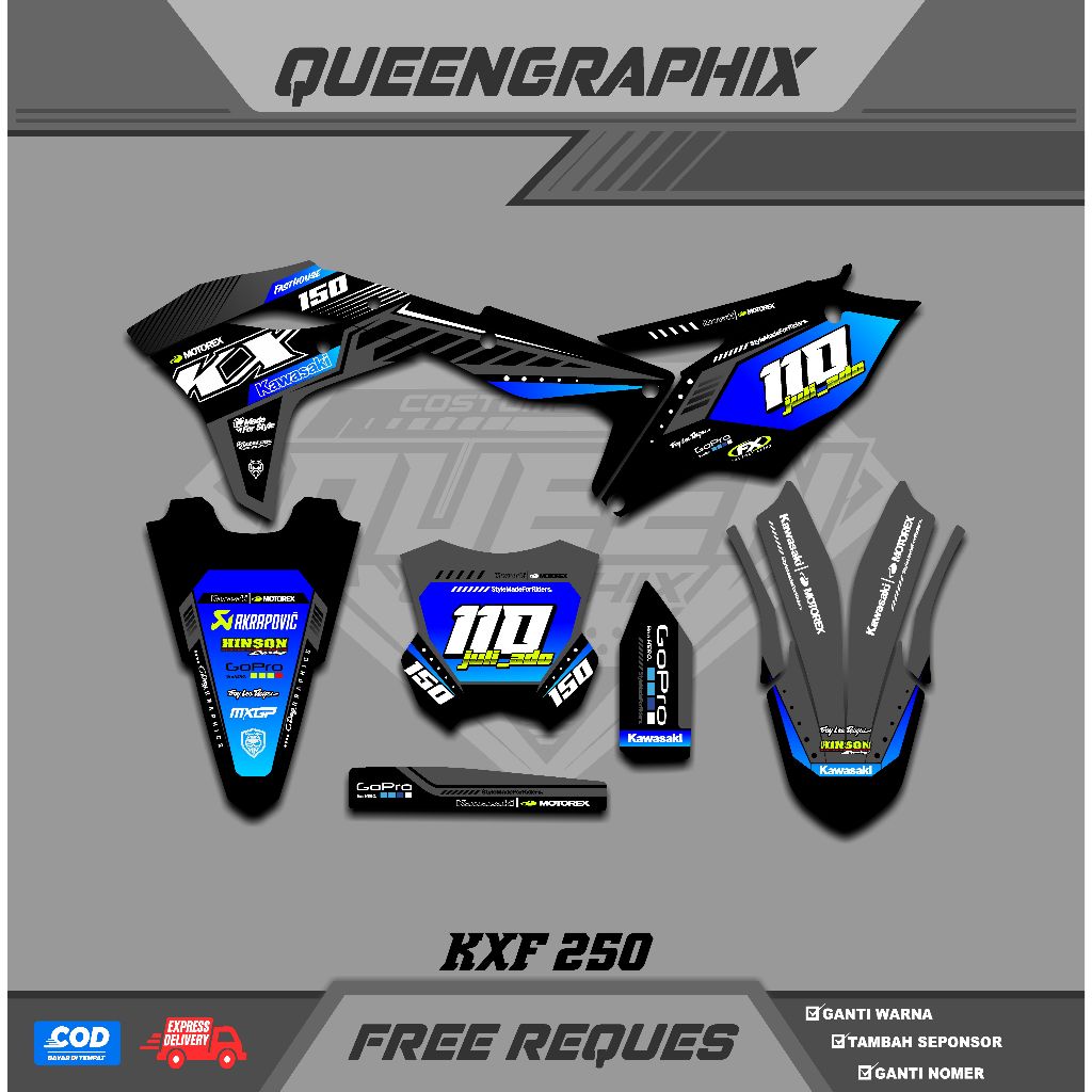 DECAL KX F 250, GTX  KX F 250 BISA CUSTOM DESAIGN NAMA, NOMOR, SPONSOR, WARNA (8)