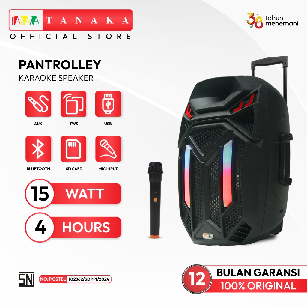 TANAKA Pantrolley Speaker Trolley Portable 15/12/8 Inch Bluetooth Indoor Karaoke Mic Wireless