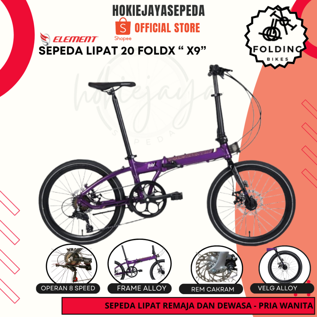Element sepeda lipat 20" FOLD-X X9 Frame Allumunium 8 speed Disc brake / sepeda lipat dewasa / seped