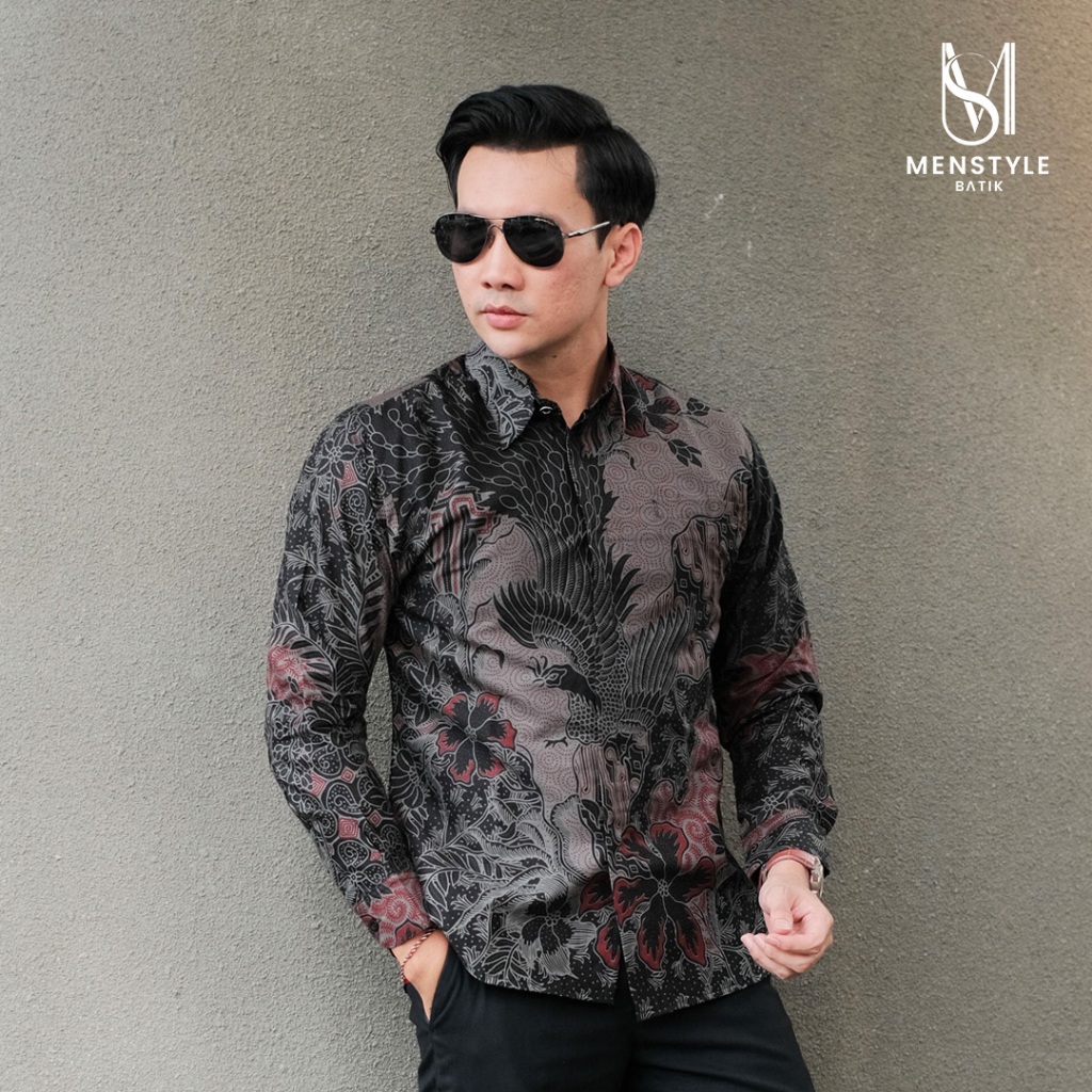 batik by.naia - Kemeja Batik Pria Slimfit Lapis Furing Warna Hitam Motif Abu-Abu