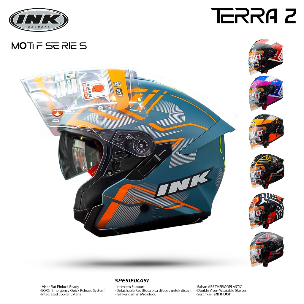 INK TERRA 2 MOTIF DOUBLE VISOR FREE SPOILER 3D - Helm ink terra2 Motif SNI Original