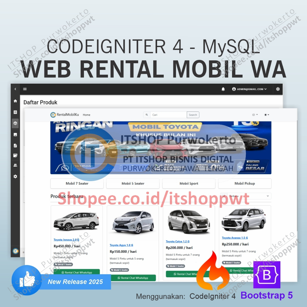 Source Code Aplikasi Web Rental Mobil Ada Tombol Chat menggunakan Codeigniter 4 MySQL Bootstrap 5