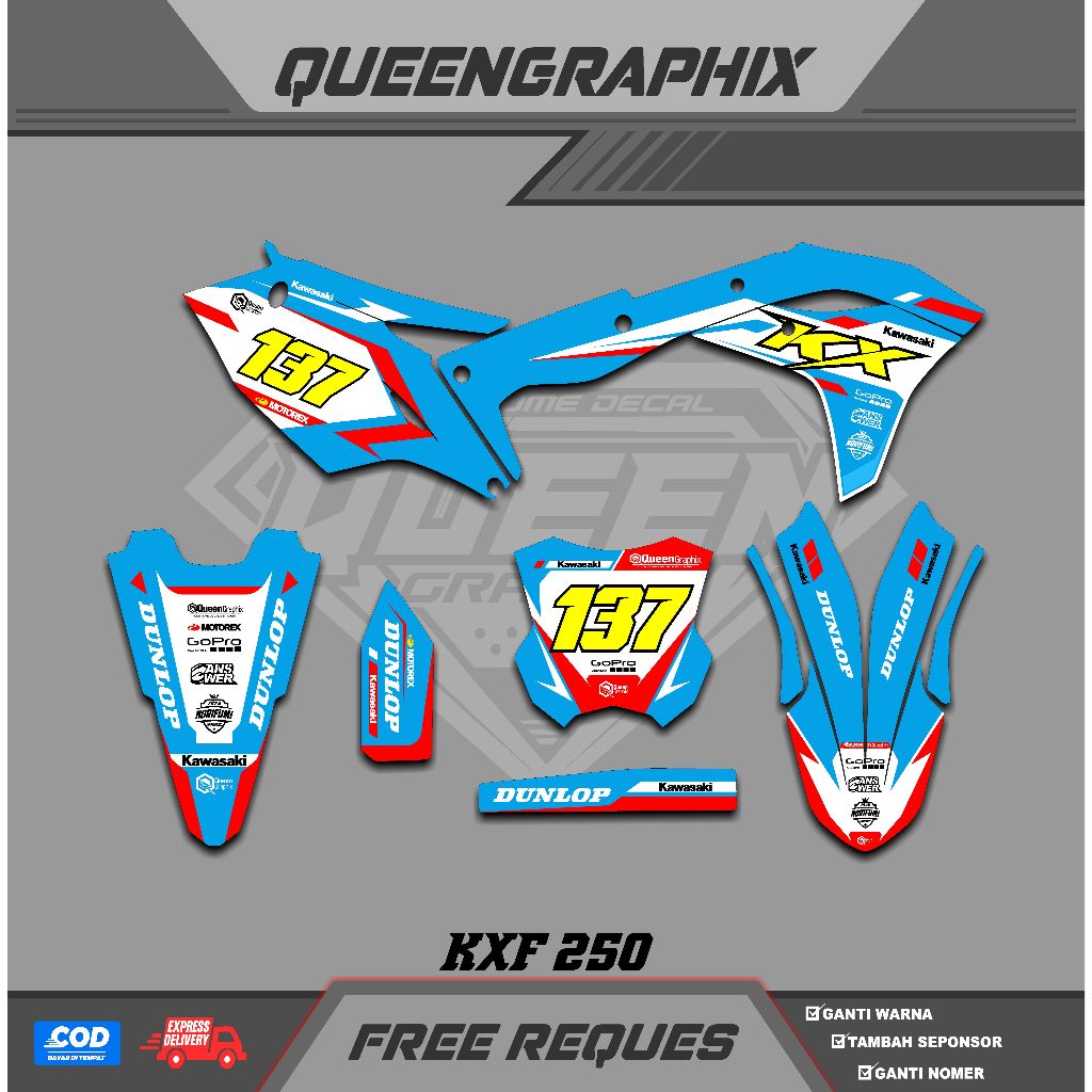 DECAL KX F 250, GTX  KX F 250 BISA CUSTOM DESAIGN NAMA, NOMOR, SPONSOR, WARNA (27)