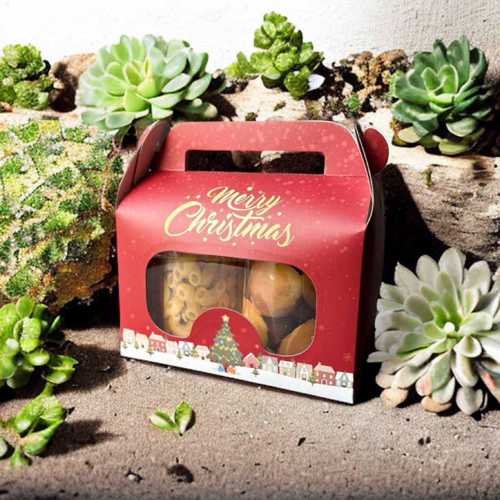 Box hampers kue natal Gable box 20x10x12 cm / Gable box jendela / dessert box - Golden Christmas