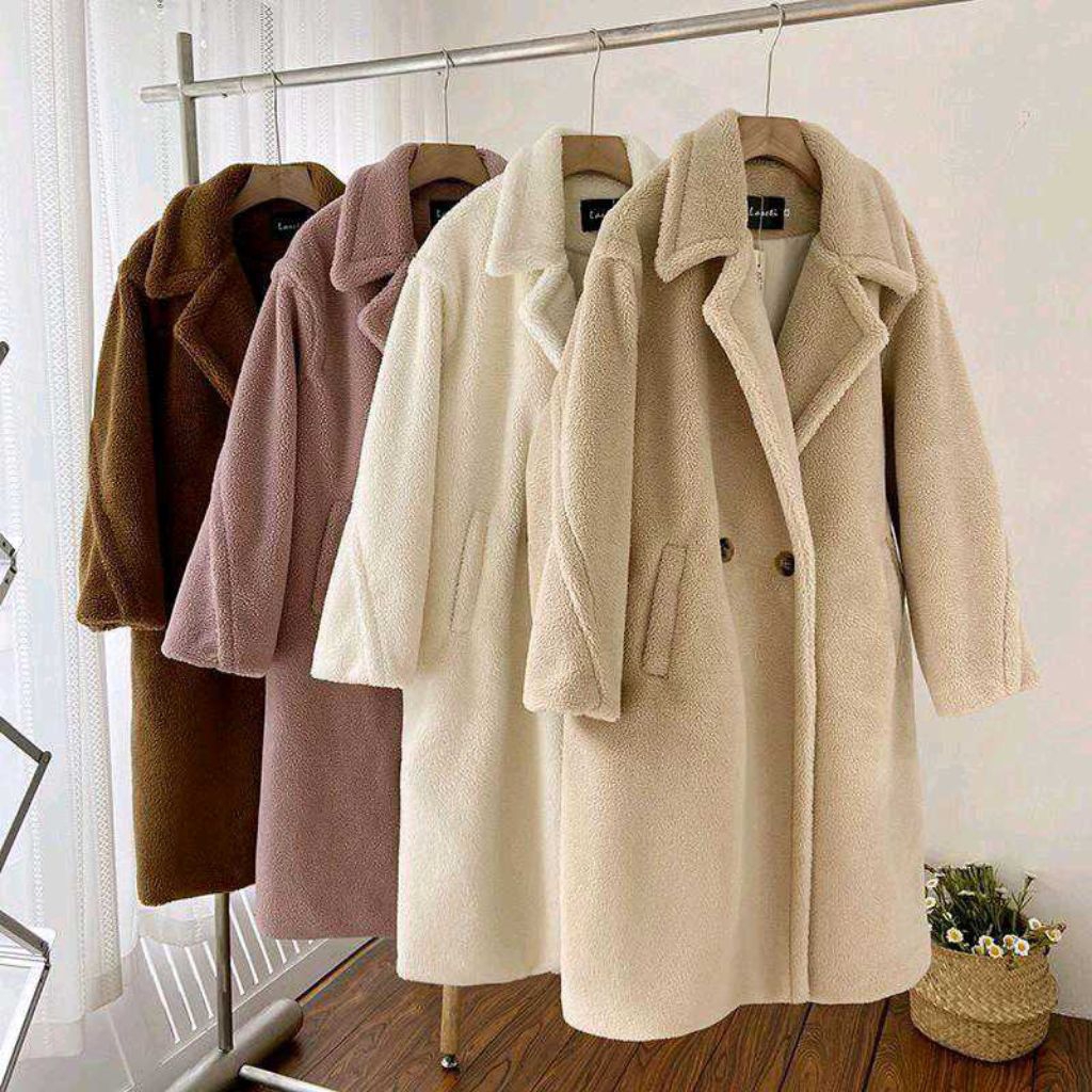 jaket jubah wanita.jaket jubah bulu tebal.jaket jubah wanita fashion cantik.jaket jubah wanita korea