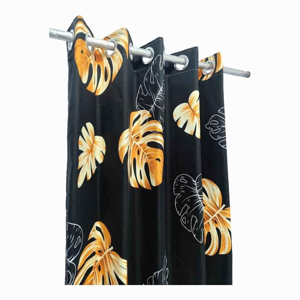 hordeng jendela pintu smokring motif daun aestetic bahan katun tebal