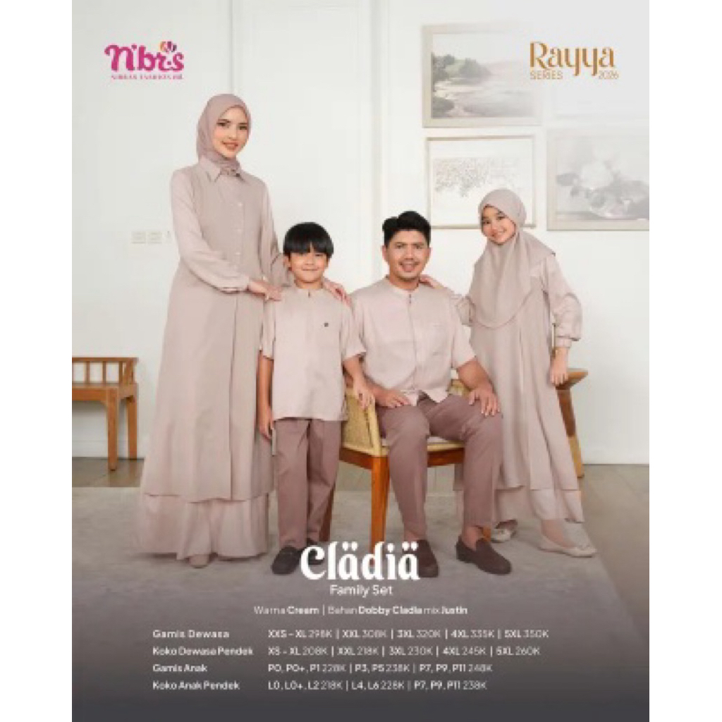 CLADIA CERAM - Sarimbit Nibras Rayya Series 2026 - Baju Couple Muslim Suami Istri - Butik Saniyya