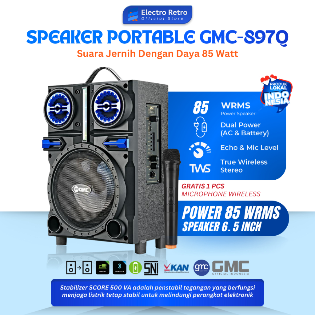 Speaker Bluetooth Super Bass GMC-897 All Series Speaker Portable Gratis Microphone Wireless Speaker 