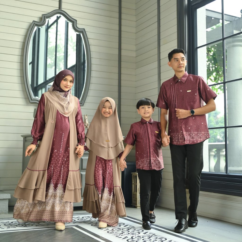 Tachi Syari Harmoni Cinta Family Set Motif Etnik Baju Muslim Seragam Acara - Ruby