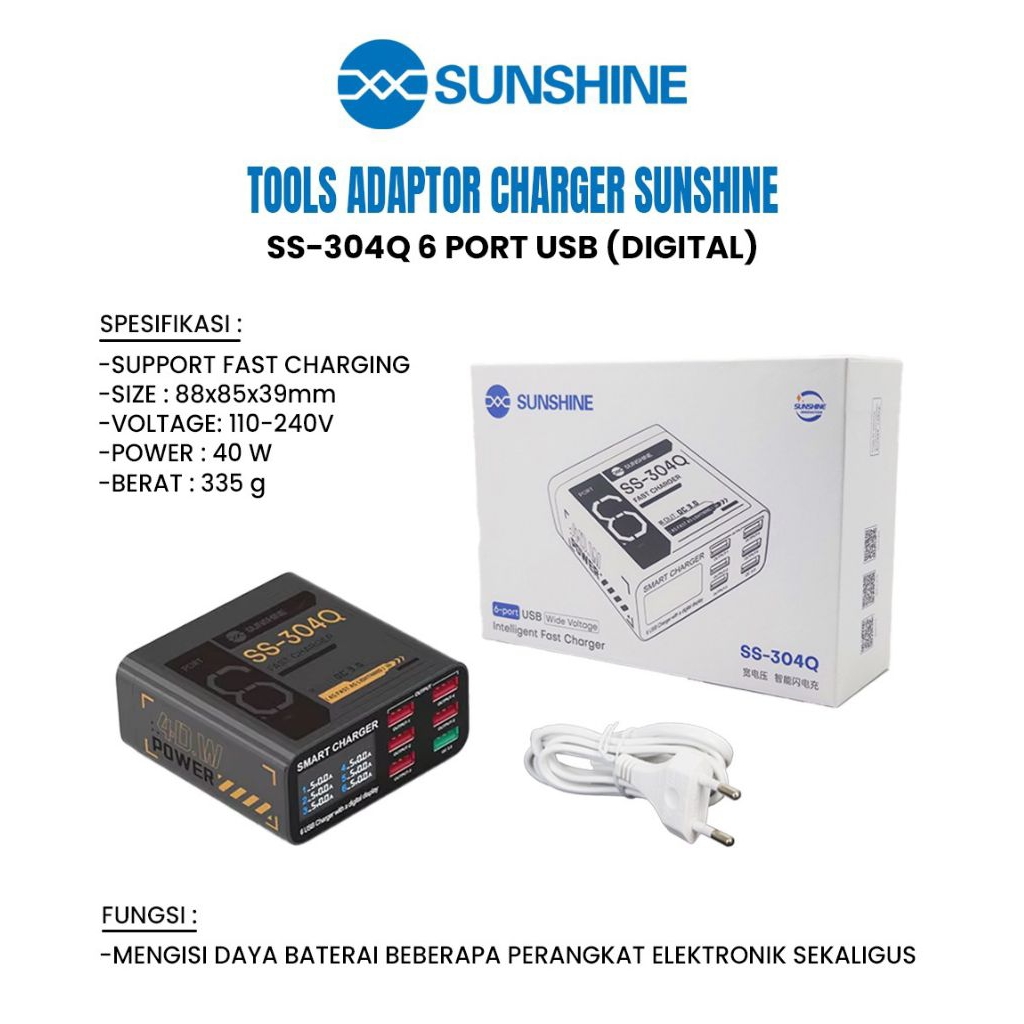 SMART ADAPTOR CHARGER SUNSHINE SS-304Q & SS-304D 6 PORT USB DIGITAL