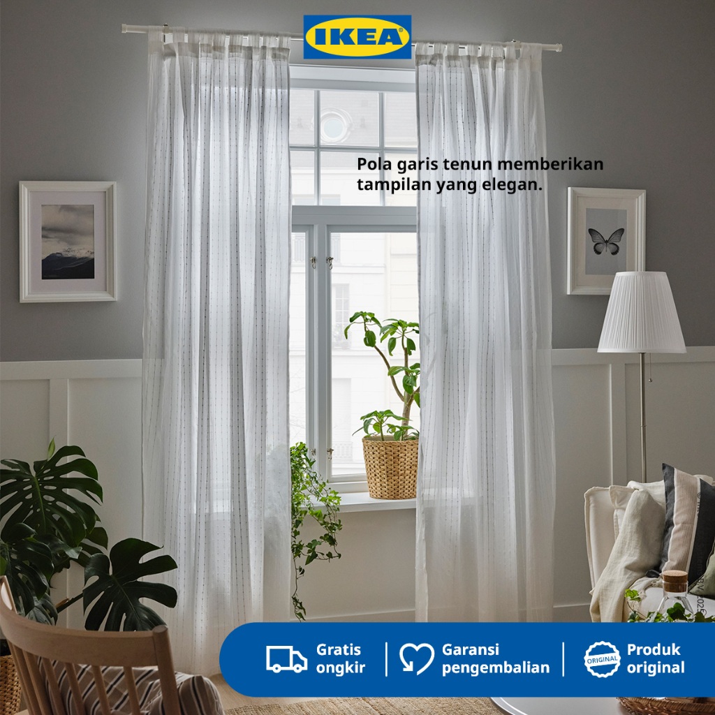 IKEA MATILDA Gorden Tipis 1 Pasang Dengan Tab Atas / Putih 140x250cm Katun