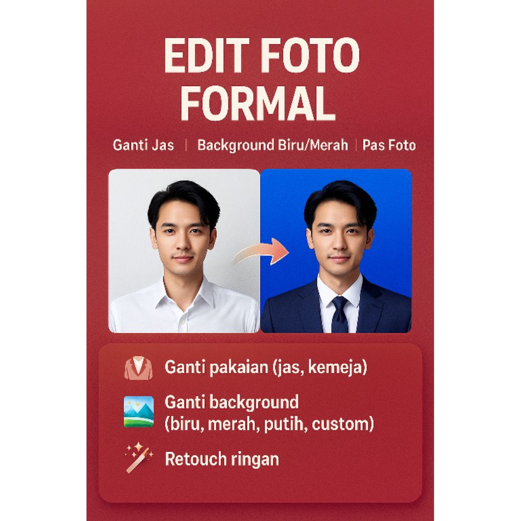 Edit Foto Pas Foto | Background Biru/Merah/Putih | Edit Baju Formal | Resize Foto