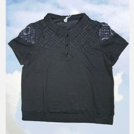 blouse atasan hitam, bahan kaos premium kombi brokat halus, import