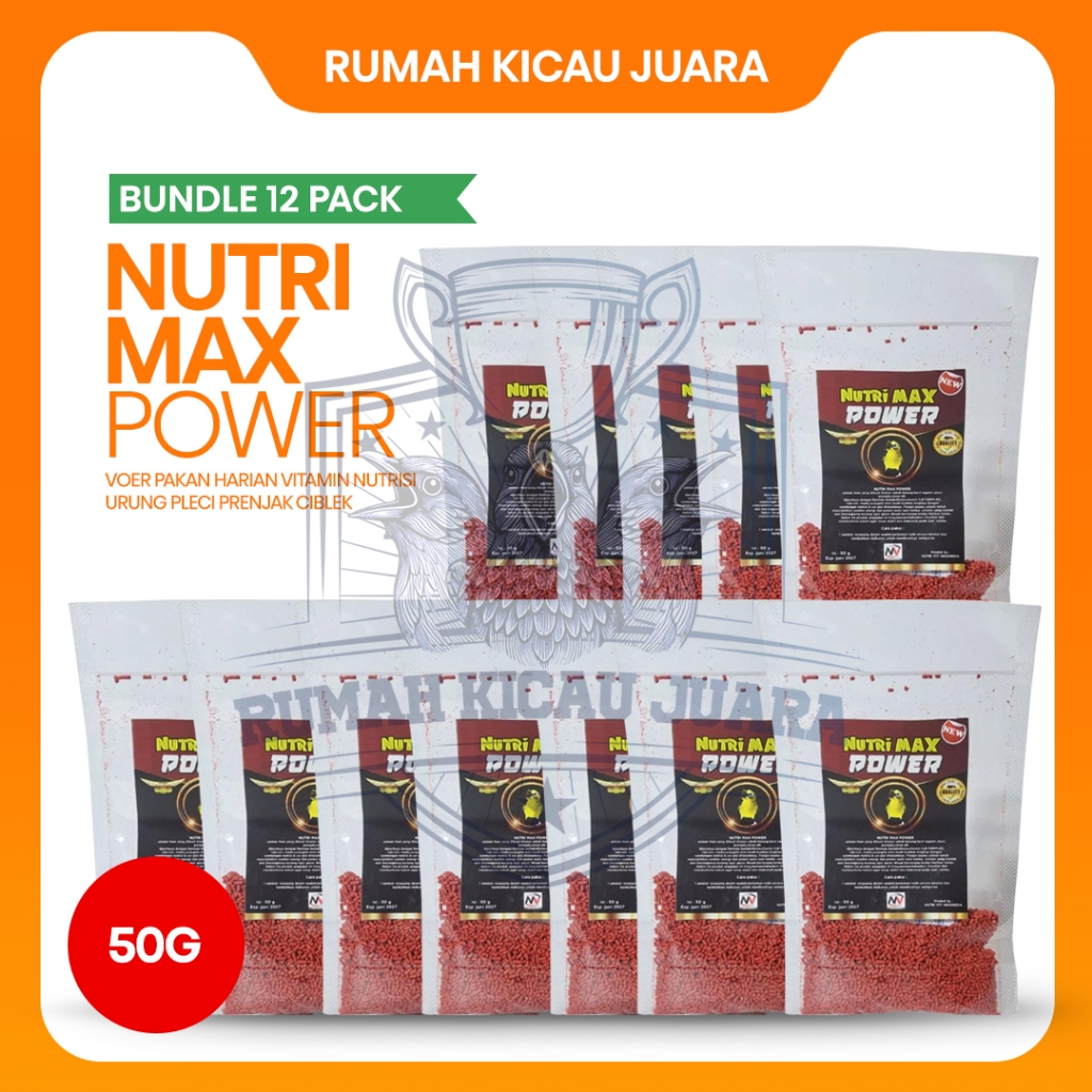 [HARGA HEMAT 12 PACK] NUTRI MAX POWER 50G VOER PAKAN HARIAN PENGGACOR BURUNG PLECI PRENJAK CIBLEK