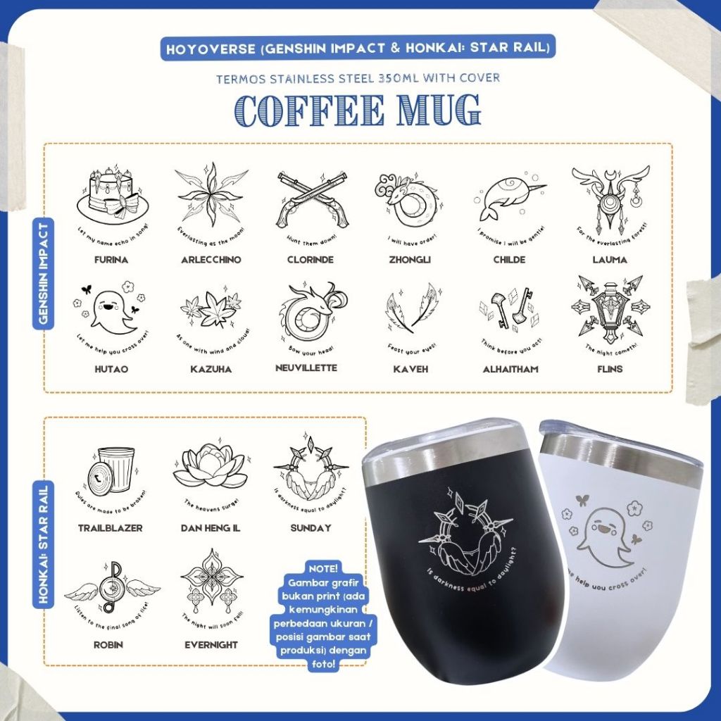 Stainless Coffee Mug Genshin Impact Honkai Star Rail Hutao Kazuha Zhongli Childe Alhaitham Kaveh Chi