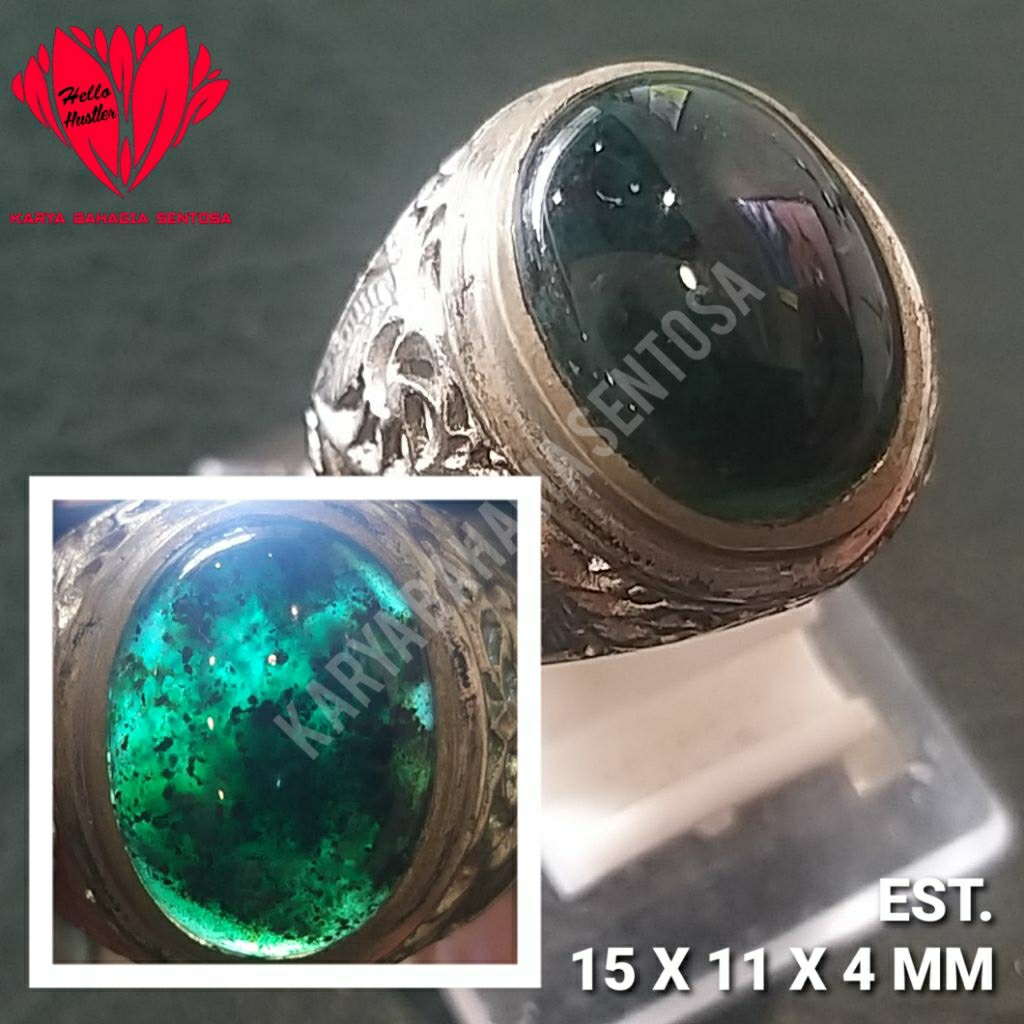 Batu Permata Alami BACAN TANAH HITAM Hijau Botol Top Kristal Full Tembus Cahaya Signature Collection