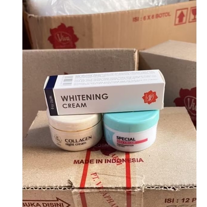 (3Produk) Viva Whitening Cream + Viva DayCream + Viva Collagen Night Cream / Paket Cream Wajah Hemat