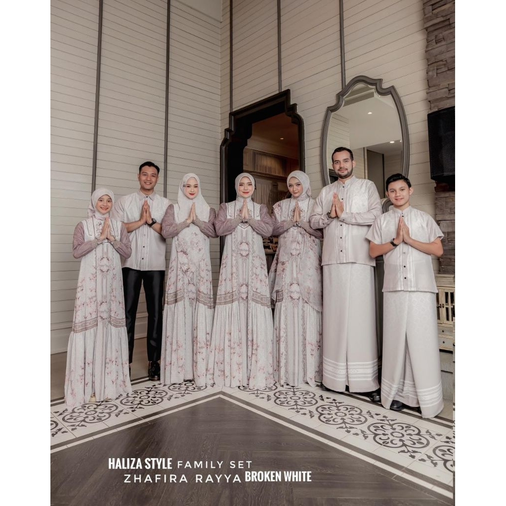 READY FEBRUARI‼️Set Family Gamis Haliza Zhafira Broken White by Haliza Syari-Style Haliza Style Sari