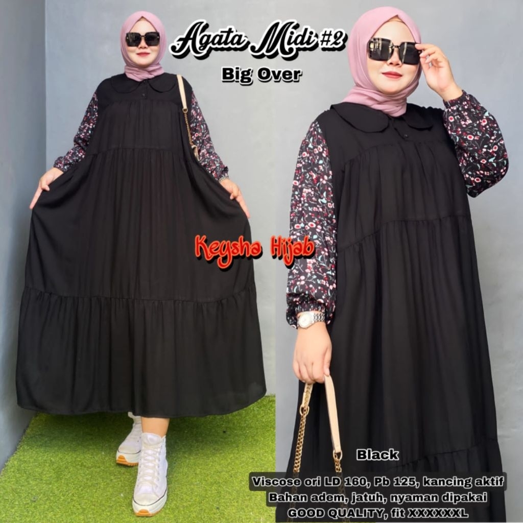 LD 160 | LD 140 Atasan Tunik Rayon Polos mix Bunga AGATA MIDI OVER JUMBO