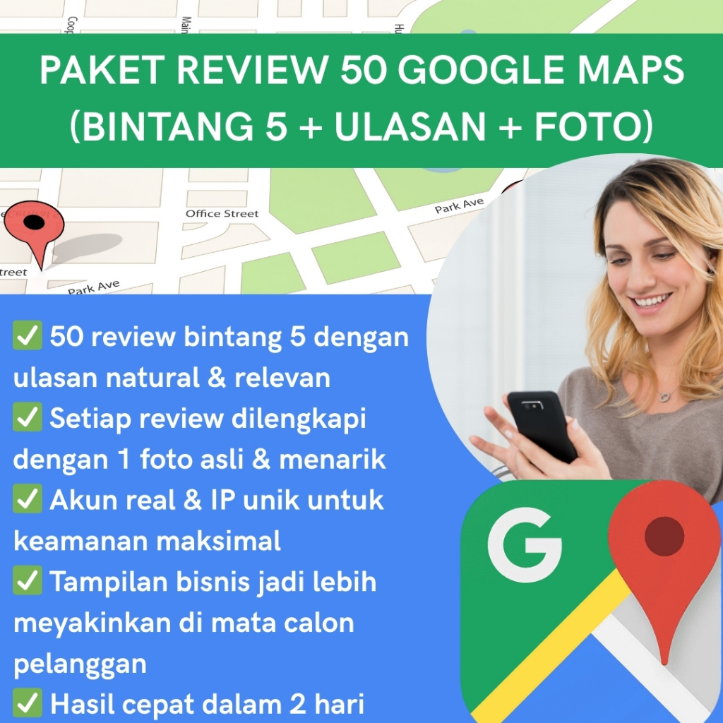 Paket 50 Ulasan Positif Google Maps Bintang 5 + Ulasan + Foto/ JASA REVIEW GOOGLE MAPS