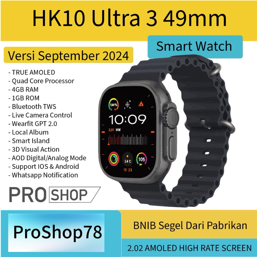 HK10 Ultra 3 Smartwatch Layar 2.02 Inch Bluetooth Call Sport Mode