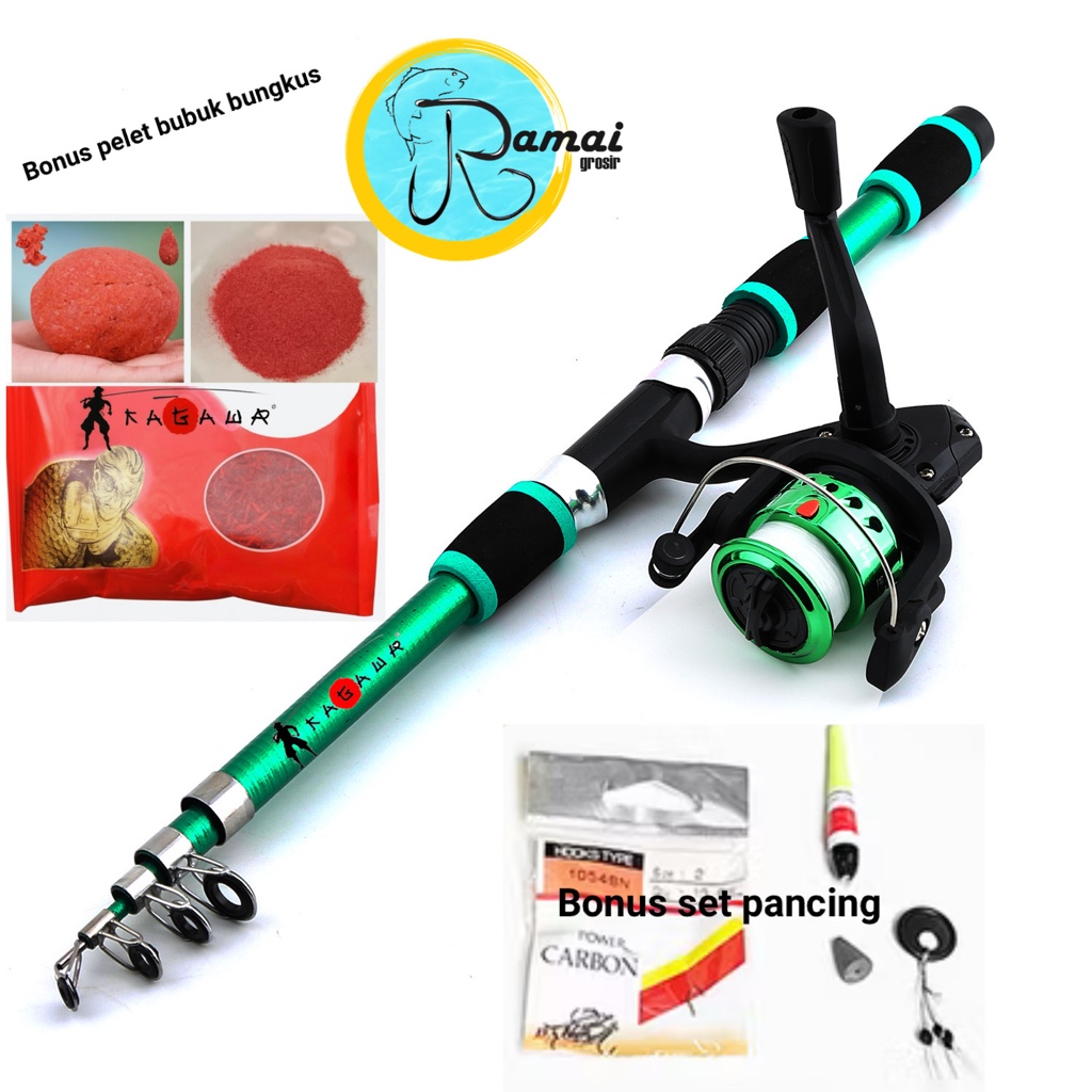 Promo Set Paket Joran Pancing 150Cm Antena Carbon Kagawa Antena Lengkap Pelet Bubuk Tegek Reel