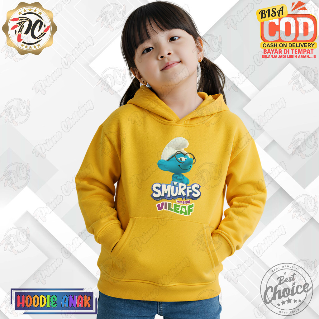 HOODIE ANAK SWEATER HOODIE ANAK LAKI-LAKI & PEREMPUAN THE SMURFS MISSION VILEAF