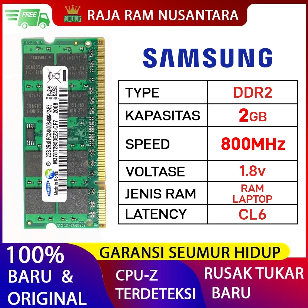 RAM LAPTOP SAMSUNG DDR2 2GB 800MHz PC 6400 1.8v ORI RAM SODIMM DDR2 2GB
