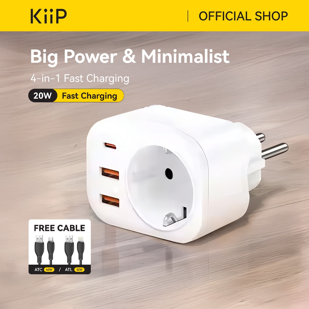 KiiP C26T Travel Adaptor 20W Fast Charging Dual USB (18W)/Type-C (25W)