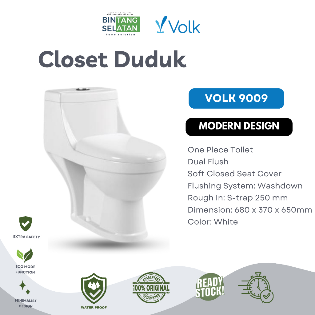 CLOSET DUDUK  MONOBLOK ONE PIECES VOLK 9009 PUTIH EKONOMIS