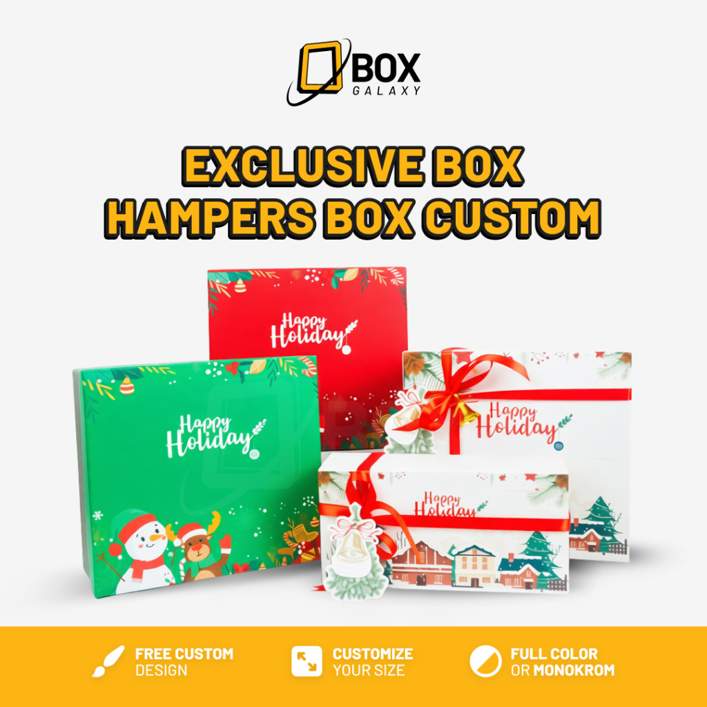 Custom Hard Box Gift Box Full Printing Hampers Box Dengan Pita - Hardbox Bridesmaid Natal Lebaran Im