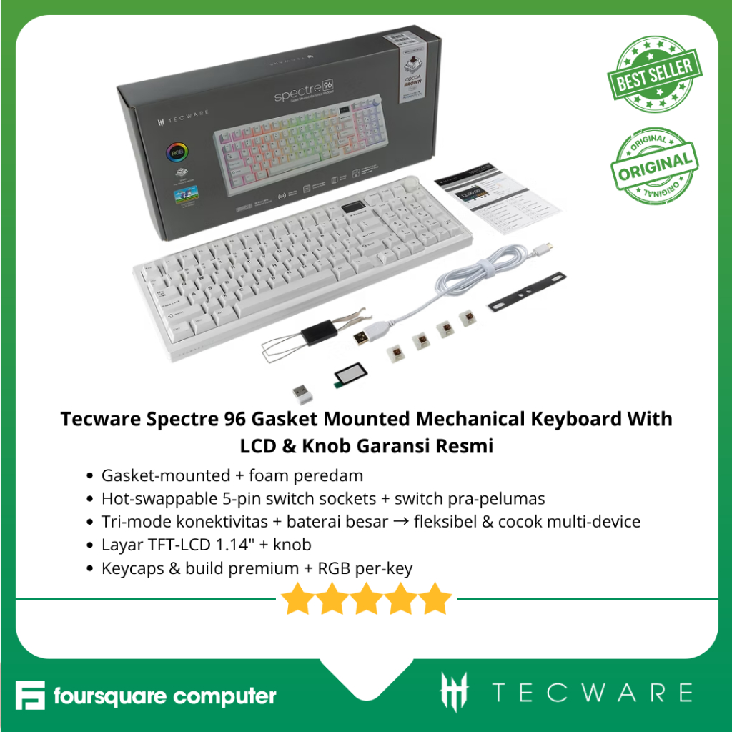 Tecware Spectre 96 Gasket Mounted Mechanical Keyboard With LCD & Knob Garansi Resmi