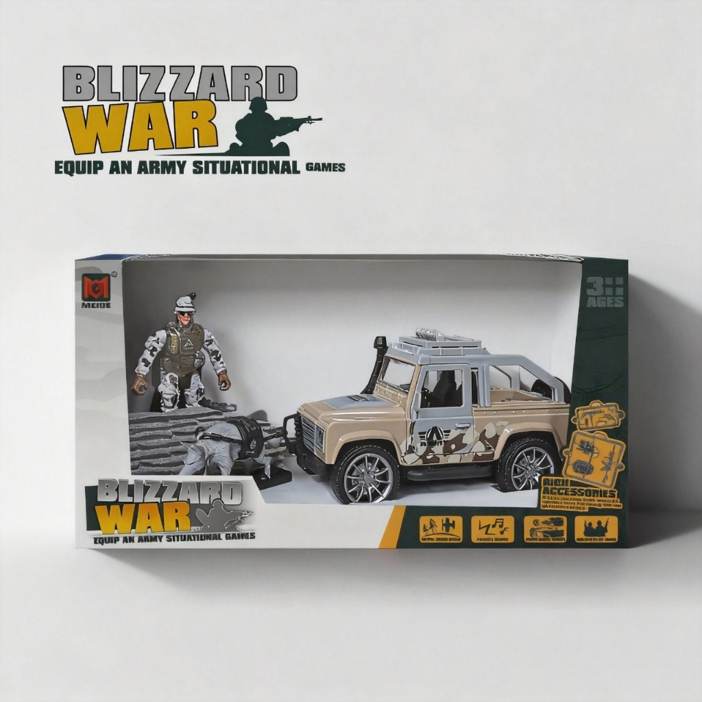 Blizzard War Miniatur Tentara lengkap dengan Senjata dan Anjing Pelacak dan juga Mobil Jeep Perang