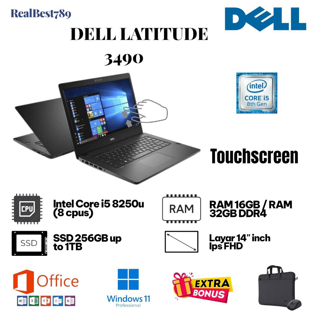 Laptop Dell Latitude 3490/5490 Core i5 Gen 8 Ram 32GB Ssd 1TB Layar 14in Ips Full HD Slim