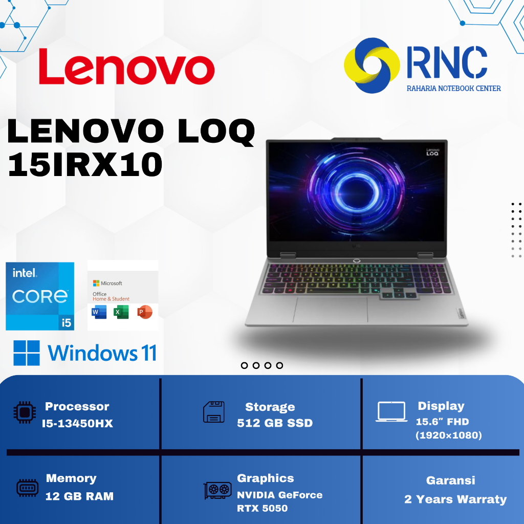 Laptop Gaming Lenovo LOQ 15IRX10 i5-13450HX RTX 5050 RAM 12GB SSD 512GB