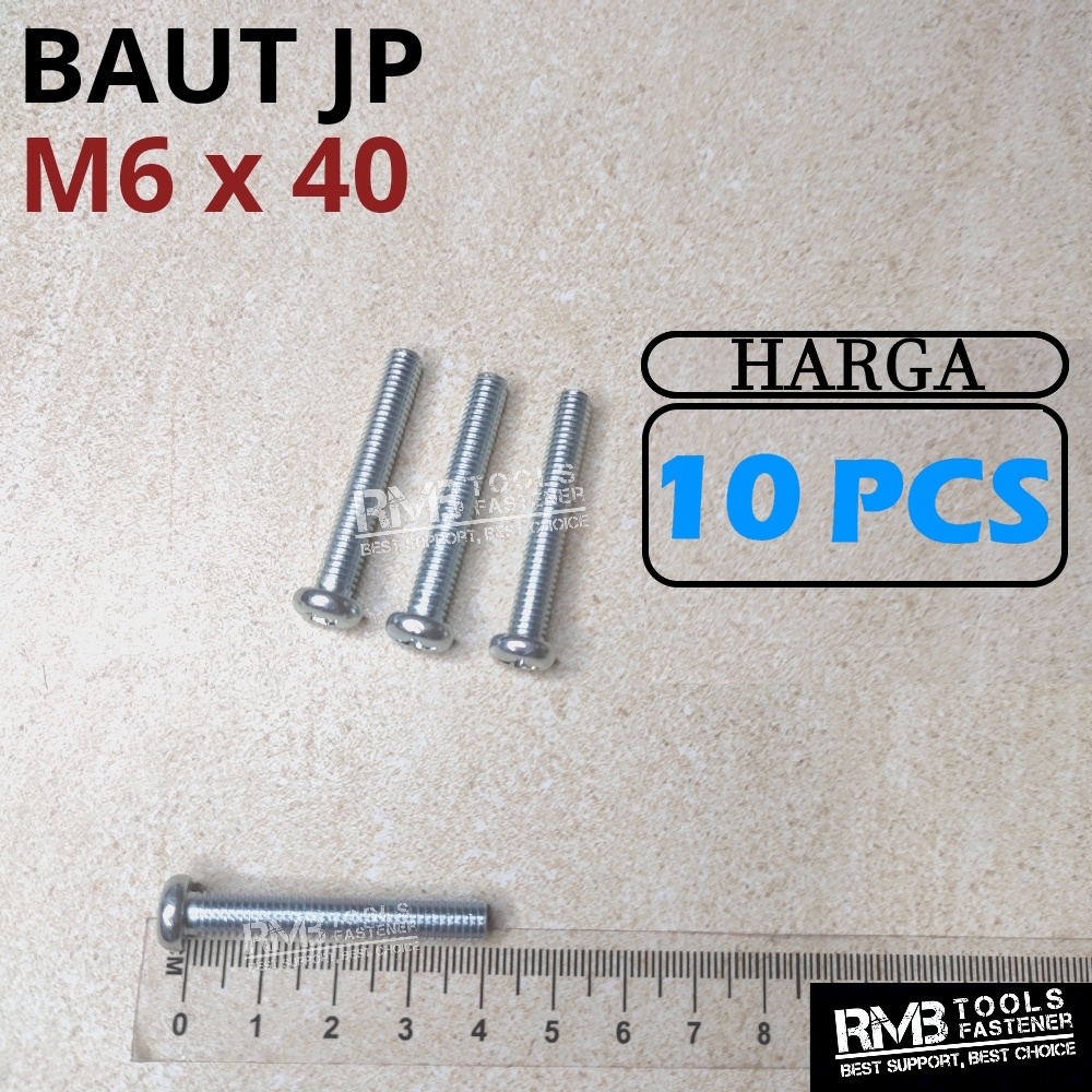 M6x40 Baut JP Pentol Pan Galvanis Putih Machine Screw Obeng Plus + M6