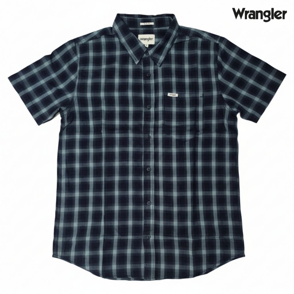 Wrngler Kemeja Pria slim fit Kotak Kotak simple Lengan Pendek Original Baju Atasan Hem Pria motif ko