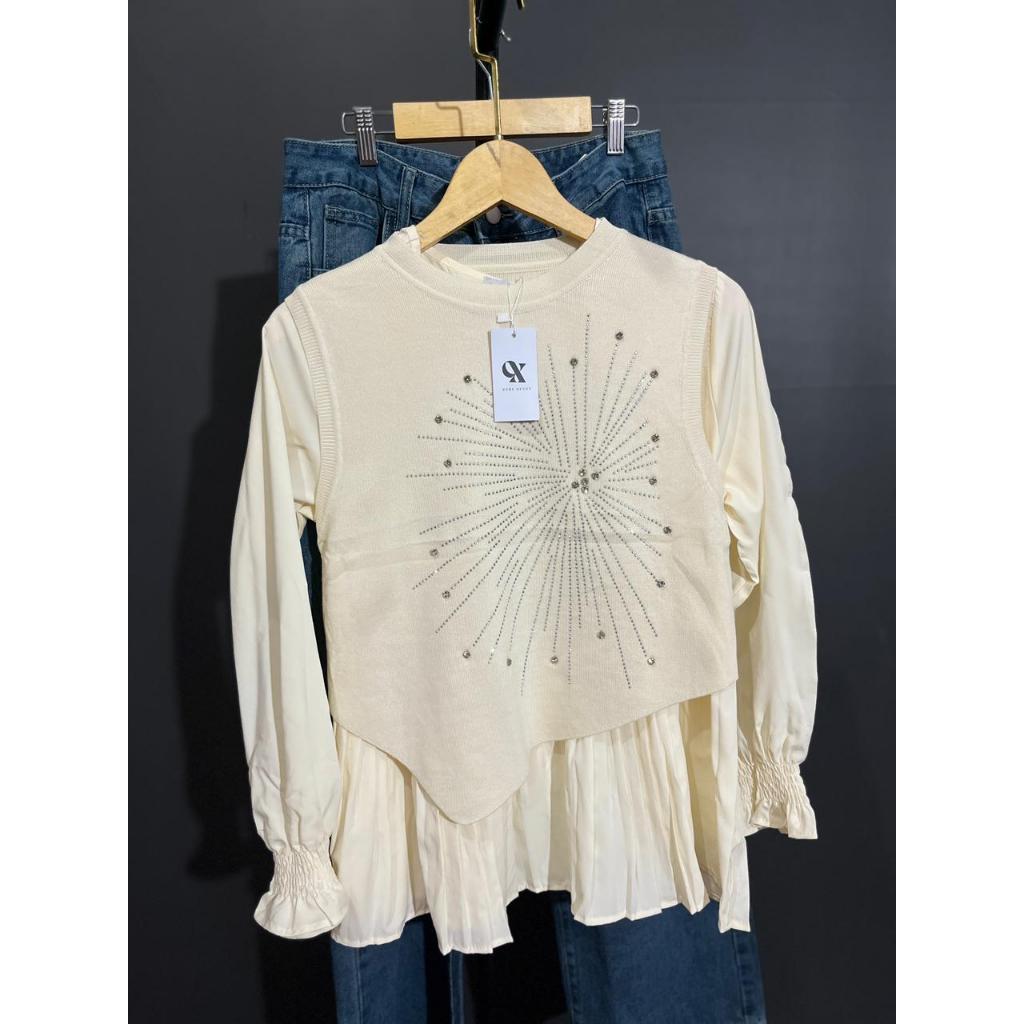 CIXI STUFF - DERINA ONE SET BLOUSE 2in1/BLOUSE PLISKET PAYET KNIT RAJUT IMPORT/Blouse Kekinian/Blous
