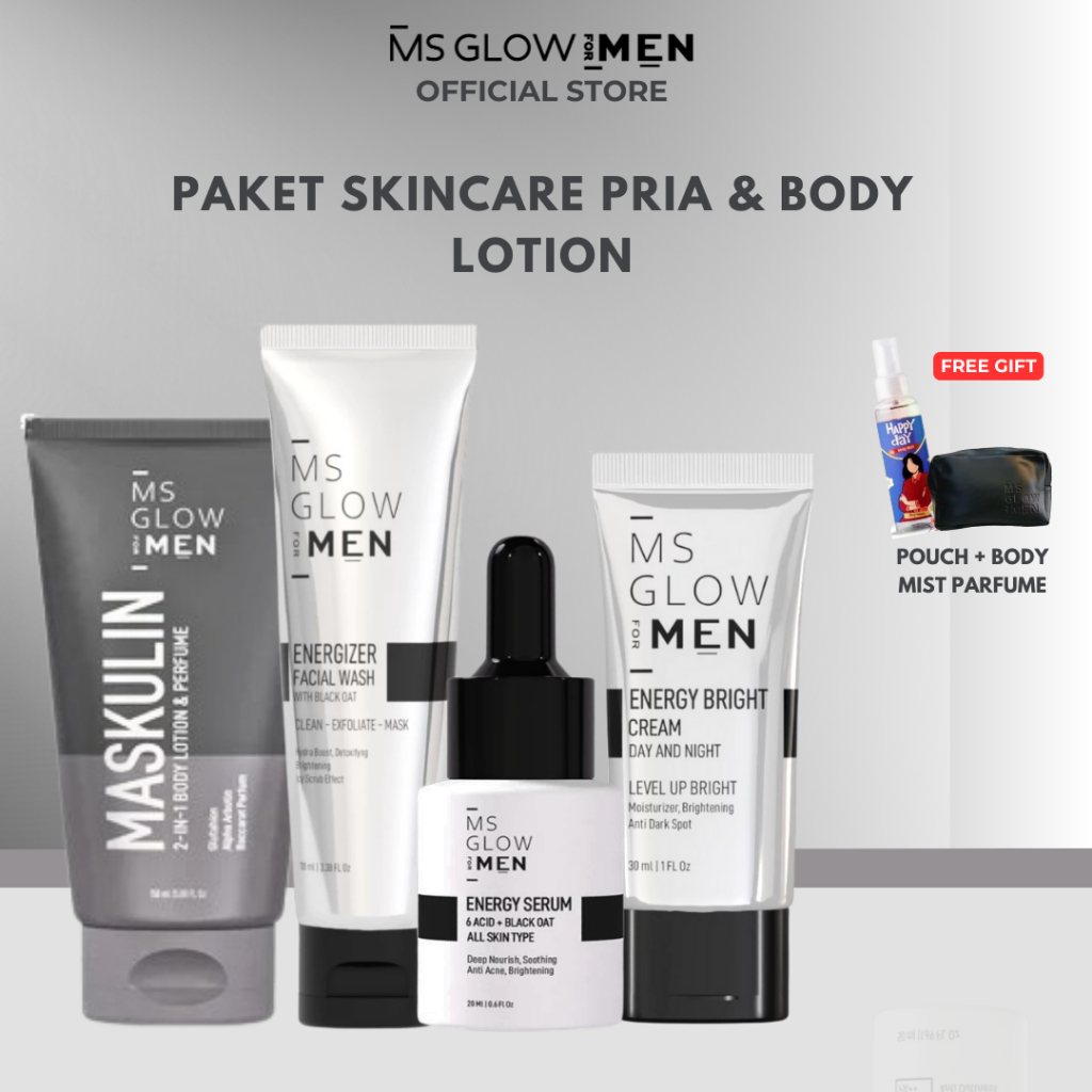 Ms Glow Men 4in1 Skincare Paket Basic + Maskulin | Skincare Pria Mencerahkan - Menjaga Kelembapan Wa