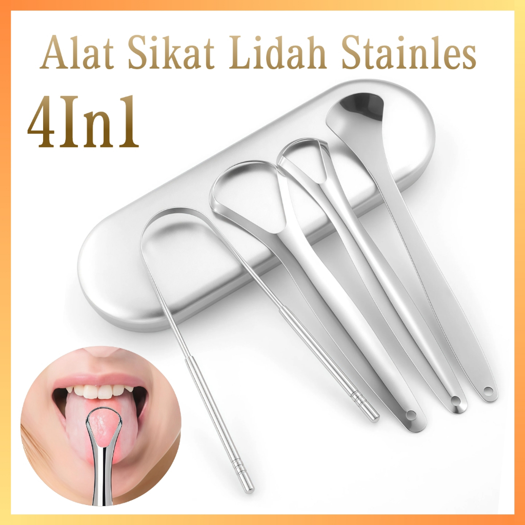 [Ready]4In1 Scraper lidah Alat Sikat Lidah Stainles / Alat Pembersih Kotoran Lidah