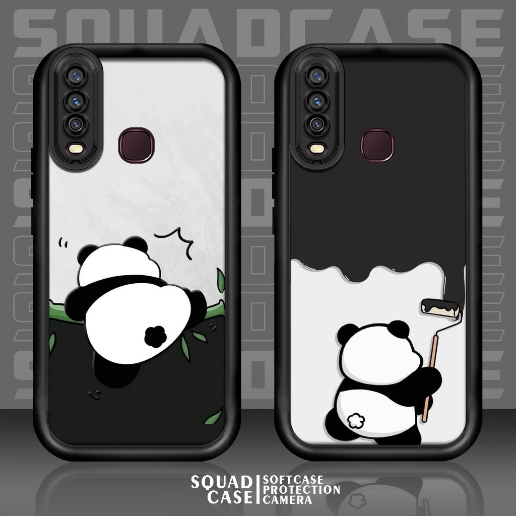 Softcase Glass kaca untuk VIVO Y12 Y15 Y17 Y3 U10 Motif PANDA Casing Handphone Case Hp Procamera