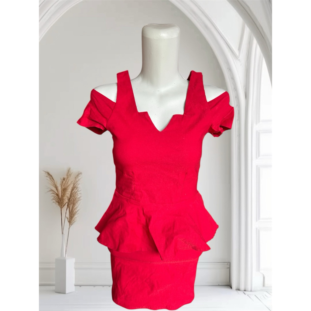 Setelan Mini Peplum Sabrina Baju Natal Panggung Penyanyi LC