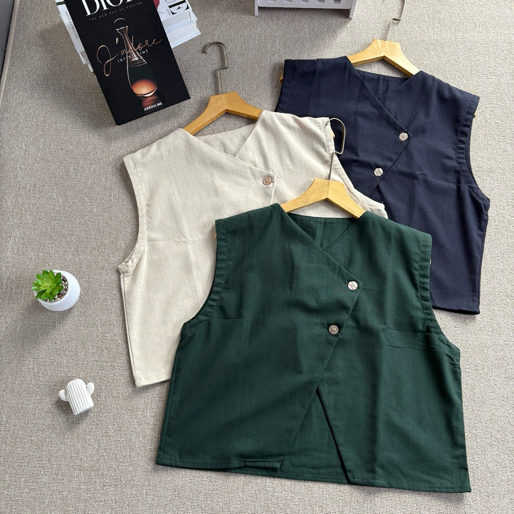 ( Gummy ) Vest Rompi Linen  || Atasan Wanita || Rompi Korean Style
