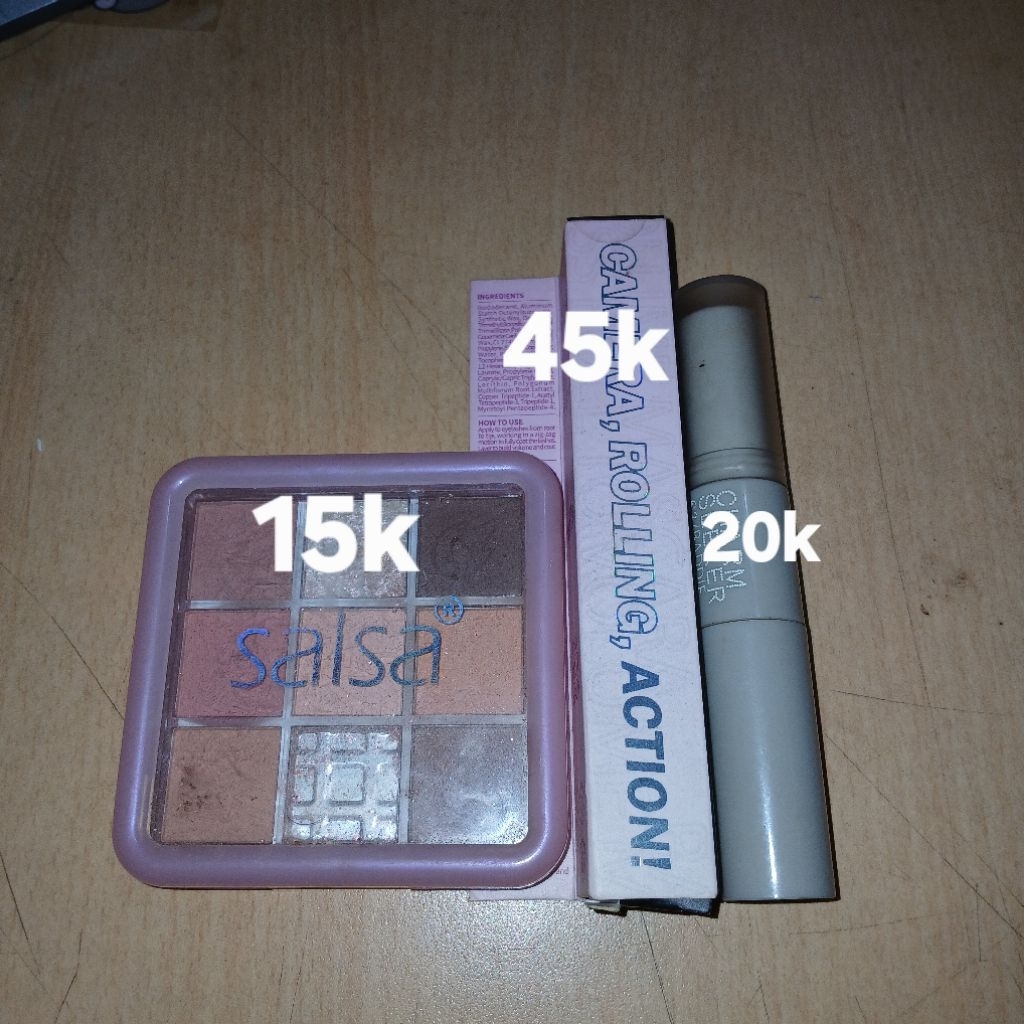 salsa eyeshadow palette, bnb maskara pink, madam gie lipstick & lipcream