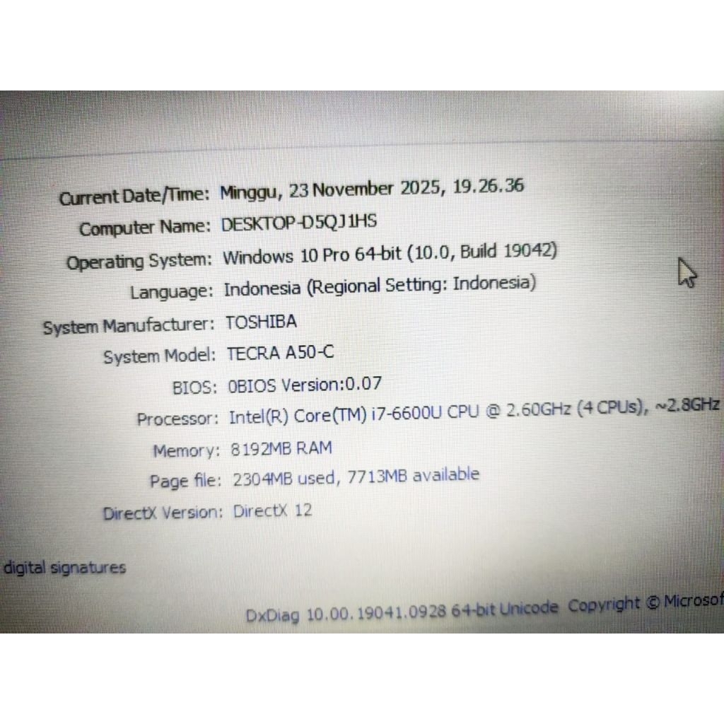 Laptop Toshiba Tecra A50-C core i7-6600U Ram 8GB mulus (A1261)