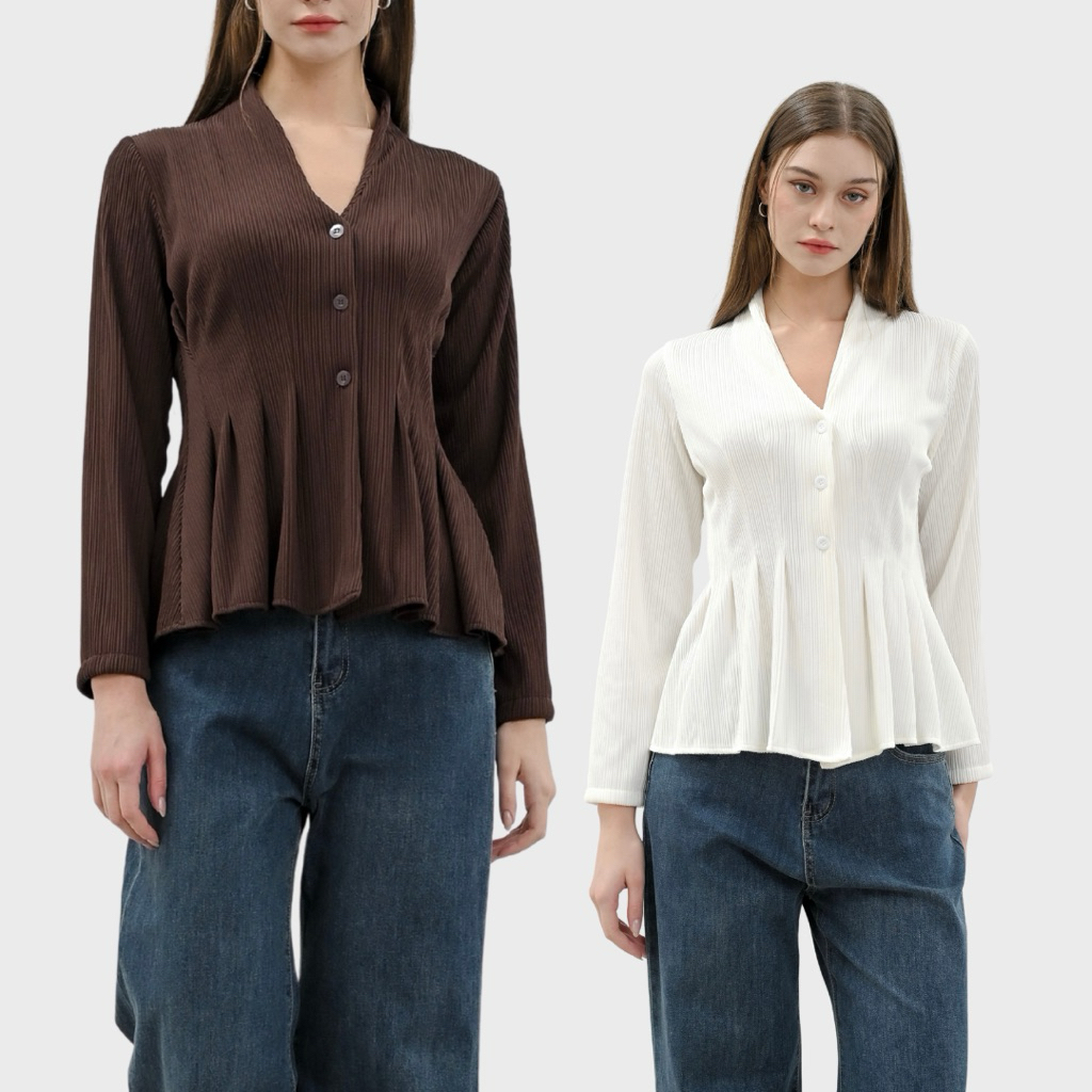 Topteen - Yuna pleated top blouse plisket wanita adem