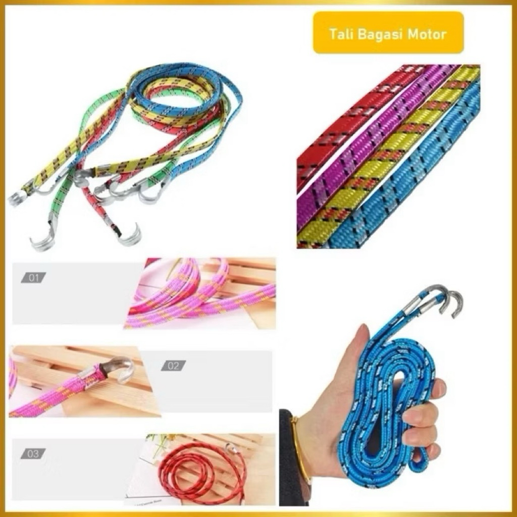 Tali Bagasi Pengikat Barang Motor 2 Meter Tali Elastis Karet Kait Motor 2M